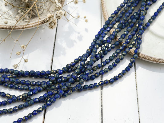 *50* 3mm Opaque Navy Blue Silver Picasso Fire Polished Round Beads