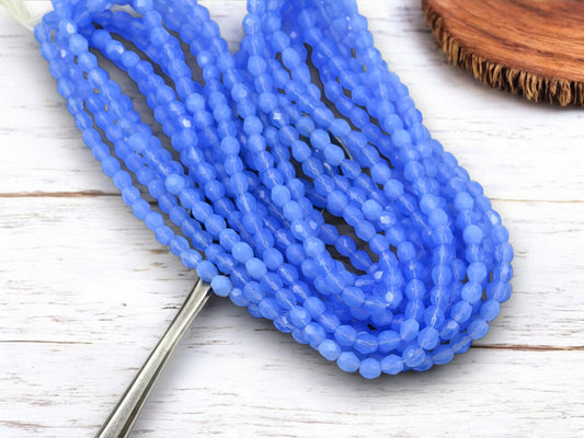 *50* 4mm Milky Sapphire Fire Polished Round Beads