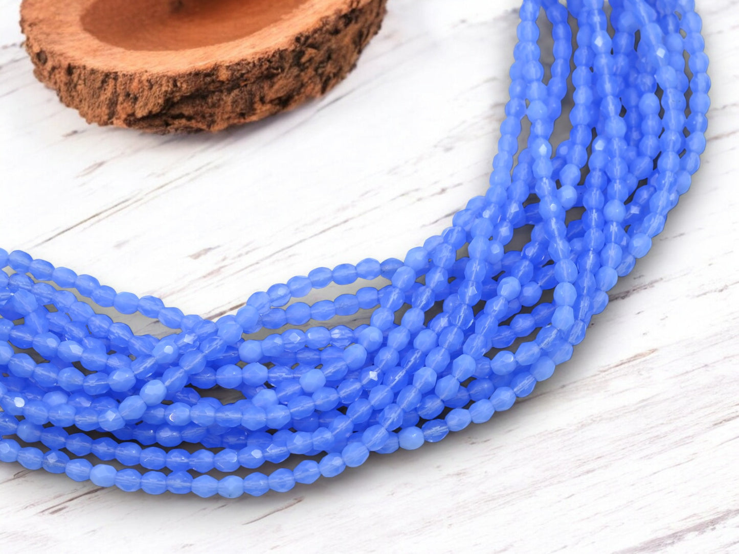 *50* 4mm Milky Sapphire Fire Polished Round Beads