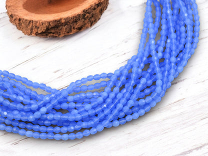 *50* 4mm Milky Sapphire Fire Polished Round Beads
