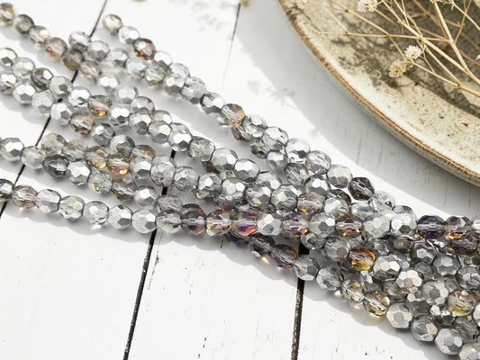 *29* 7mm Silver Washed Crystal Rainbow Fire Polished Round Beads