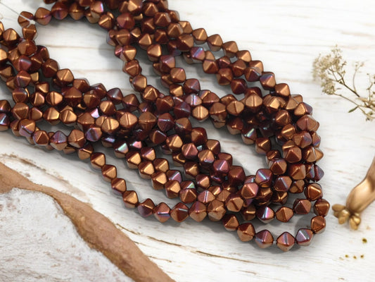 *50* 6mm Opaque Red Bronze Luster Lucerna Bicone Beads