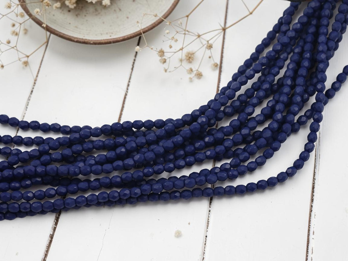 *50* 3mm Opaque Matte Navy Blue Fire Polished Round Beads