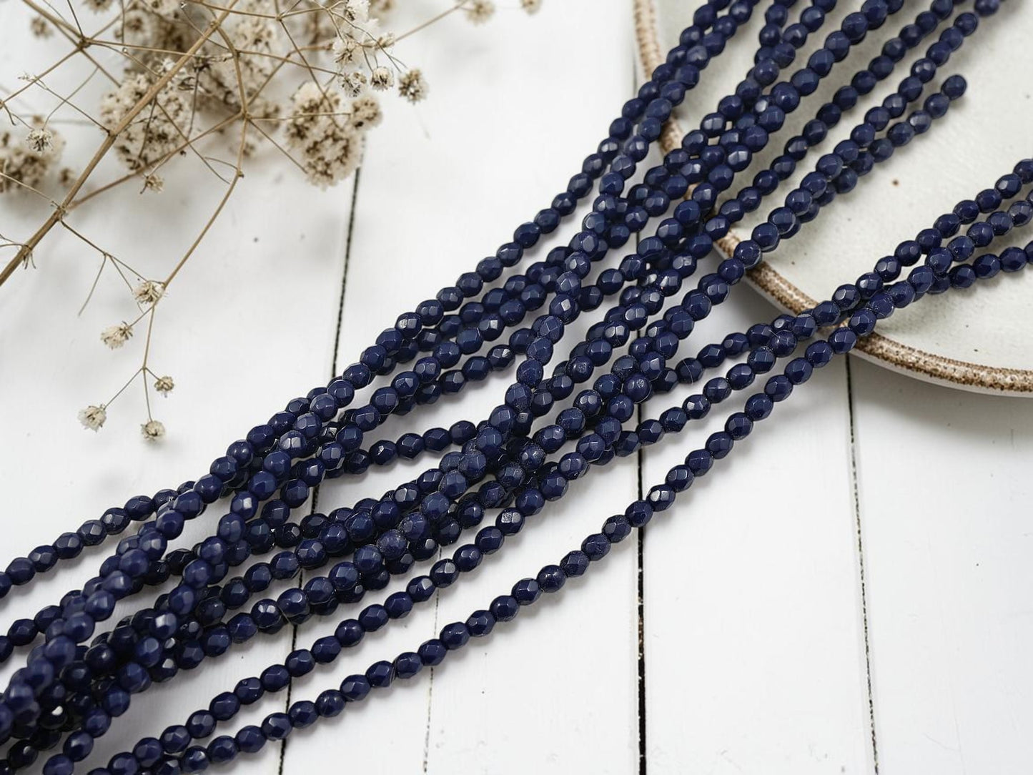 *50* 3mm Opaque Navy Blue Fire Polished Round Beads