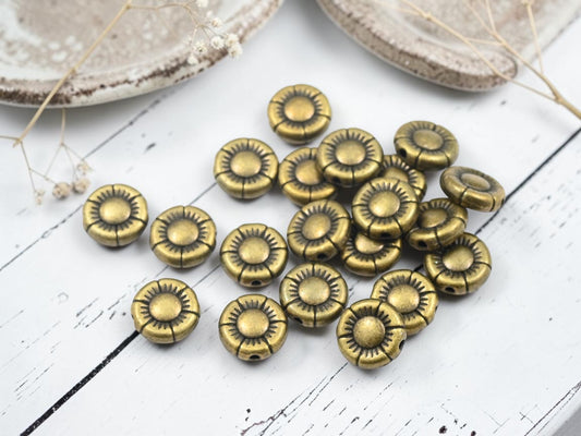 *20* 10mm Antique Brass Flat Flower Beads