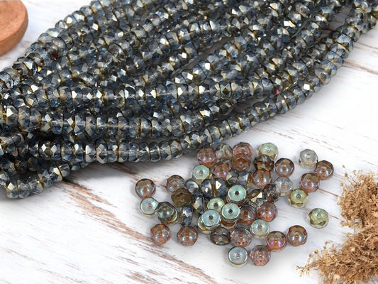 *50* 6x3mm Lt. Sapphire Celsian Fire Polished Heishi Rondelle Beads