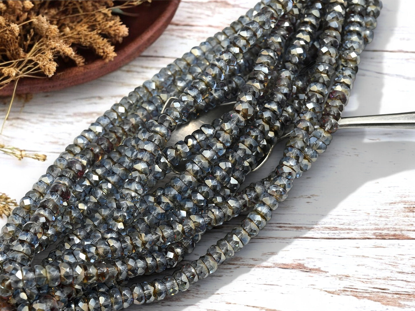 *50* 6x3mm Lt. Sapphire Celsian Fire Polished Heishi Rondelle Beads