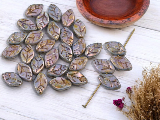 *25* 12x8mm Amethyst Luster Picasso Top Drilled Leaf Beads