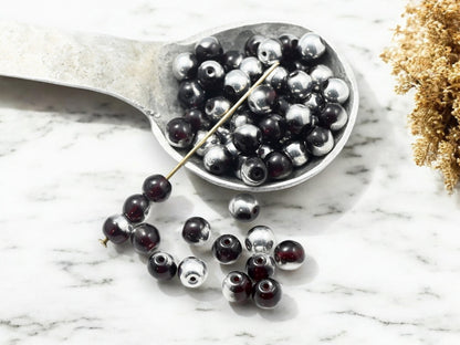 *50* 6mm Silvered Garnet Round Duk Beads