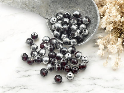 *50* 6mm Silvered Garnet Round Duk Beads