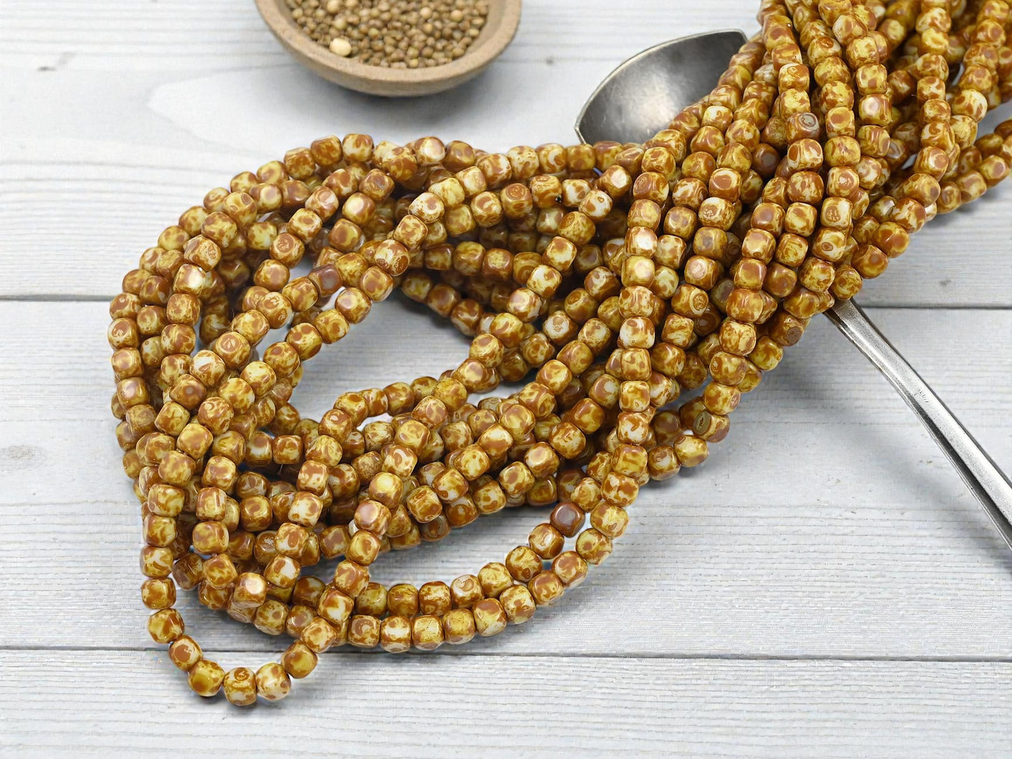 *100* 4mm Opaque Alabaster Picasso Cube Beads