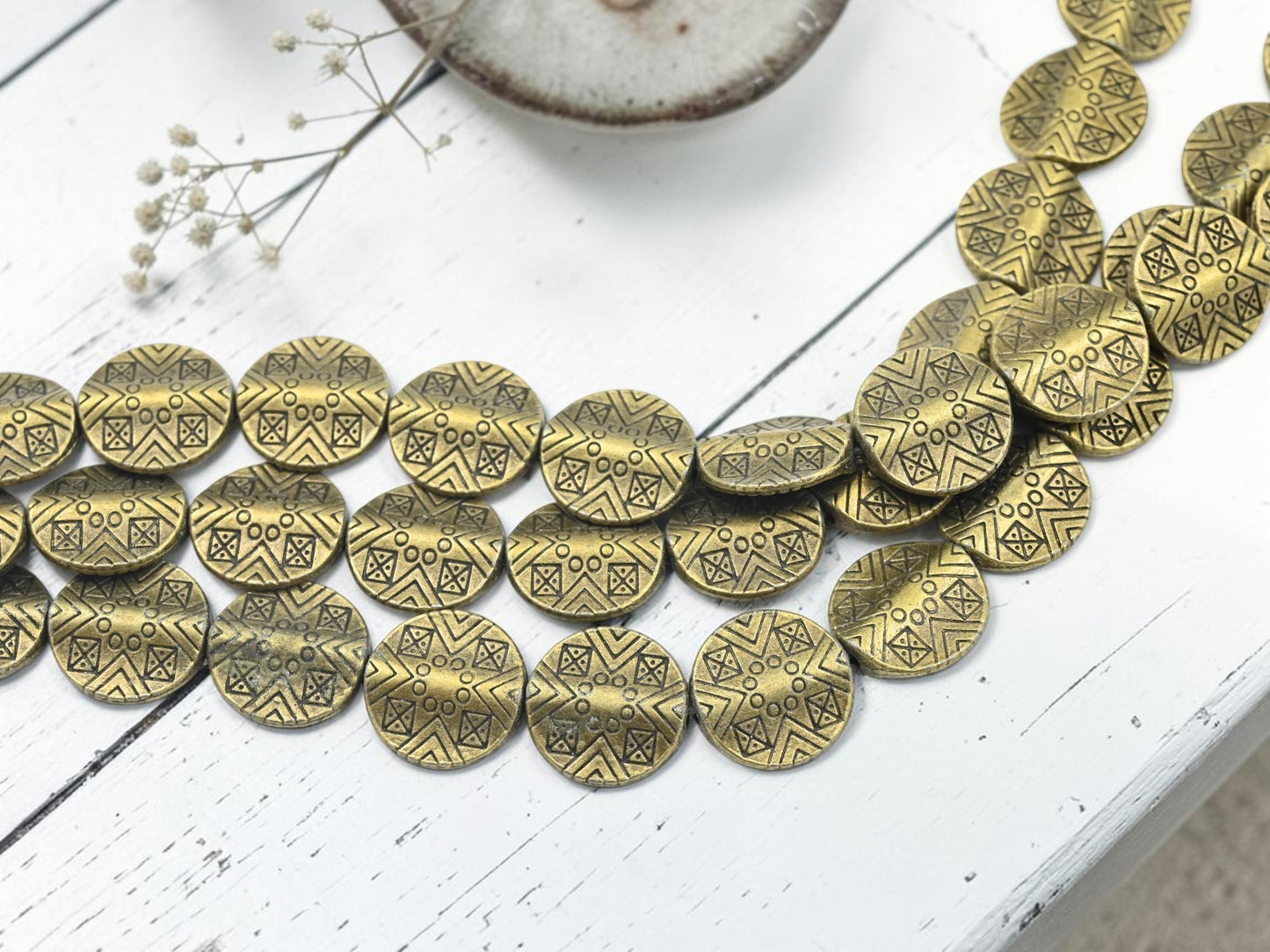 *13* 16mm Antique Brass Flat Disc Beads