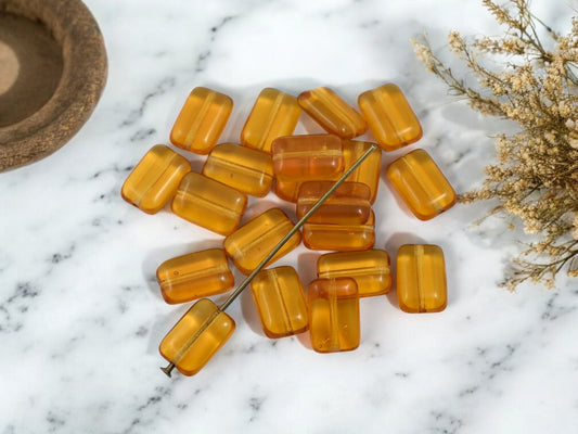 *50* 12x8mm Transparent Amber Flat "Chiclet" Rectangle Beads