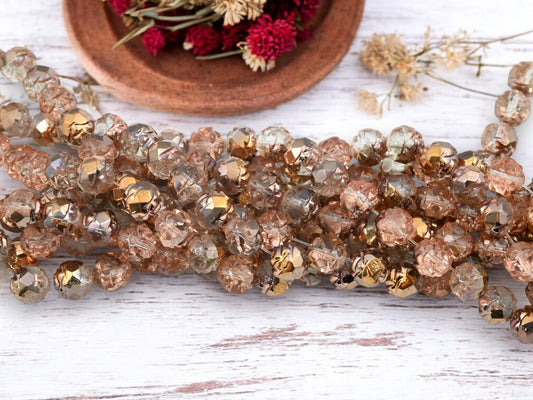 *25* 8mm Gold Apollo Fire Polished Round Rosebud Beads