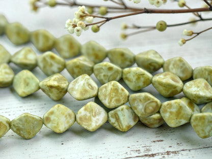 *13* 11mm Bronzed Moss Green Picasso Large Pinch Beads