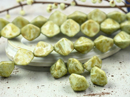 *13* 11mm Bronzed Moss Green Picasso Large Pinch Beads