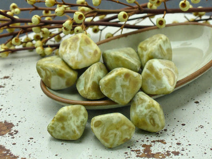 *13* 11mm Bronzed Moss Green Picasso Large Pinch Beads
