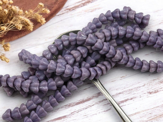 *25* 8x7mm Opaqaue Purple Bell Flower Beads
