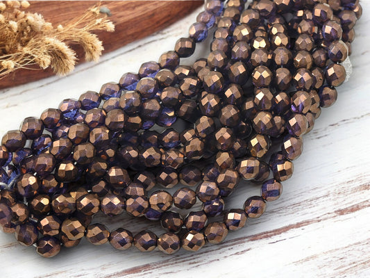 *25* 8mm Bronze Amethyst Illusion Fire Polished Round Beads