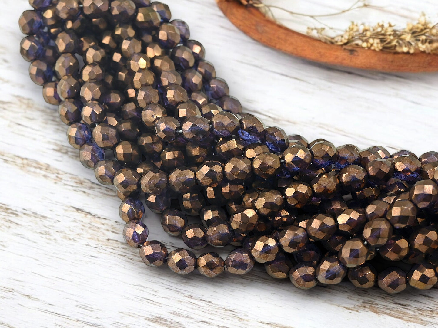 *25* 8mm Bronze Amethyst Illusion Fire Polished Round Beads