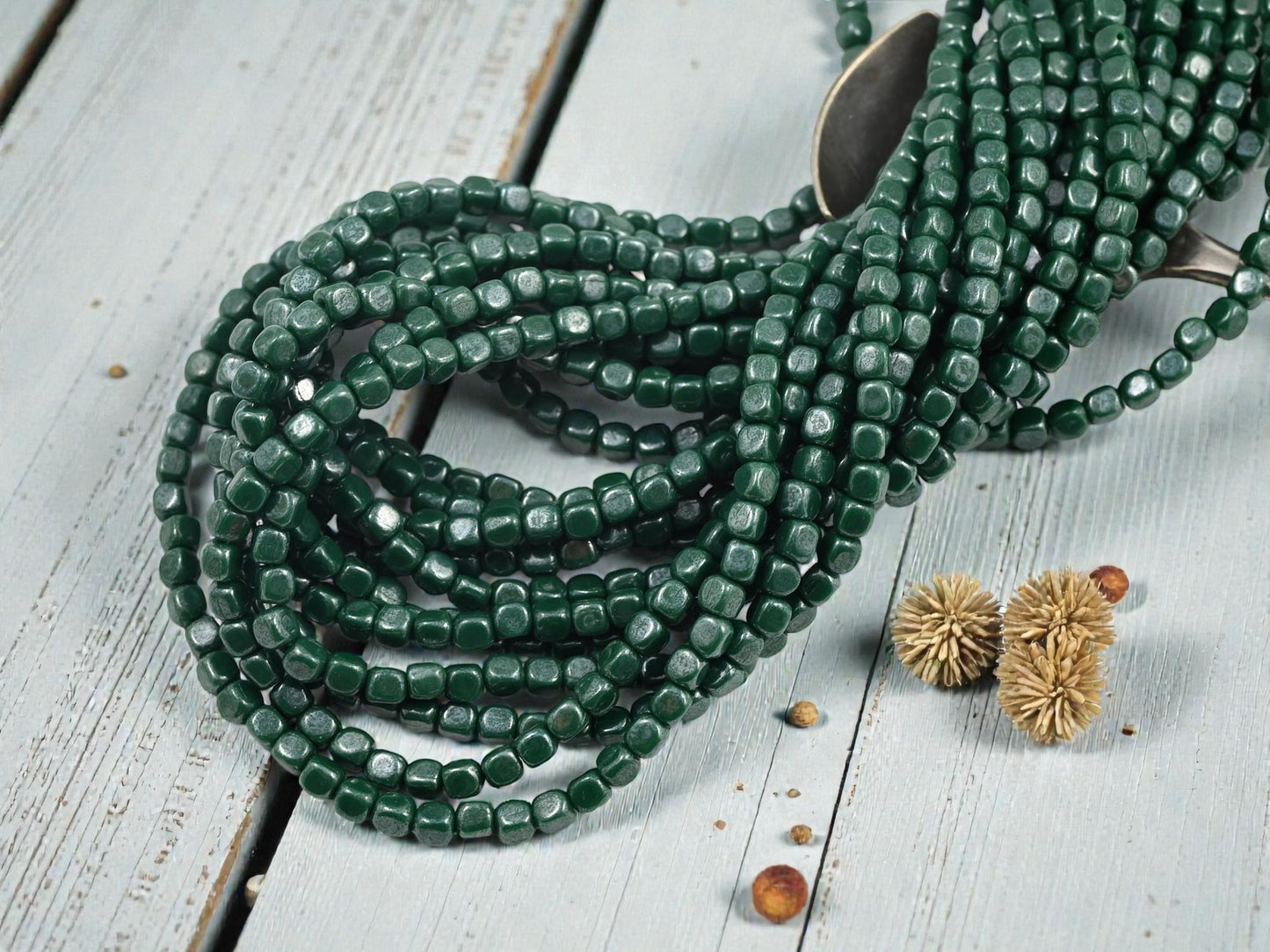 *100* 4mm Viridian Green Luster Cube Beads