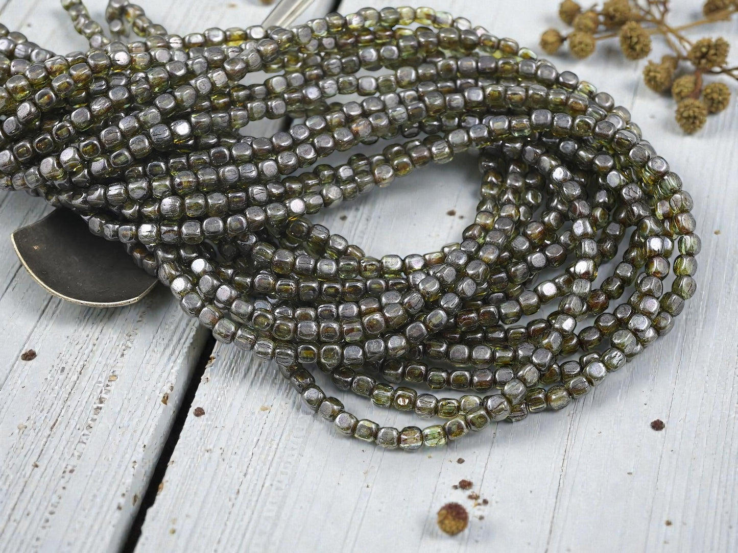 *100* 4mm Transparent Green Luster Picasso Cube Beads