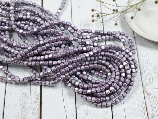 *100* 4mm Opaque Purple Luster Cube Beads