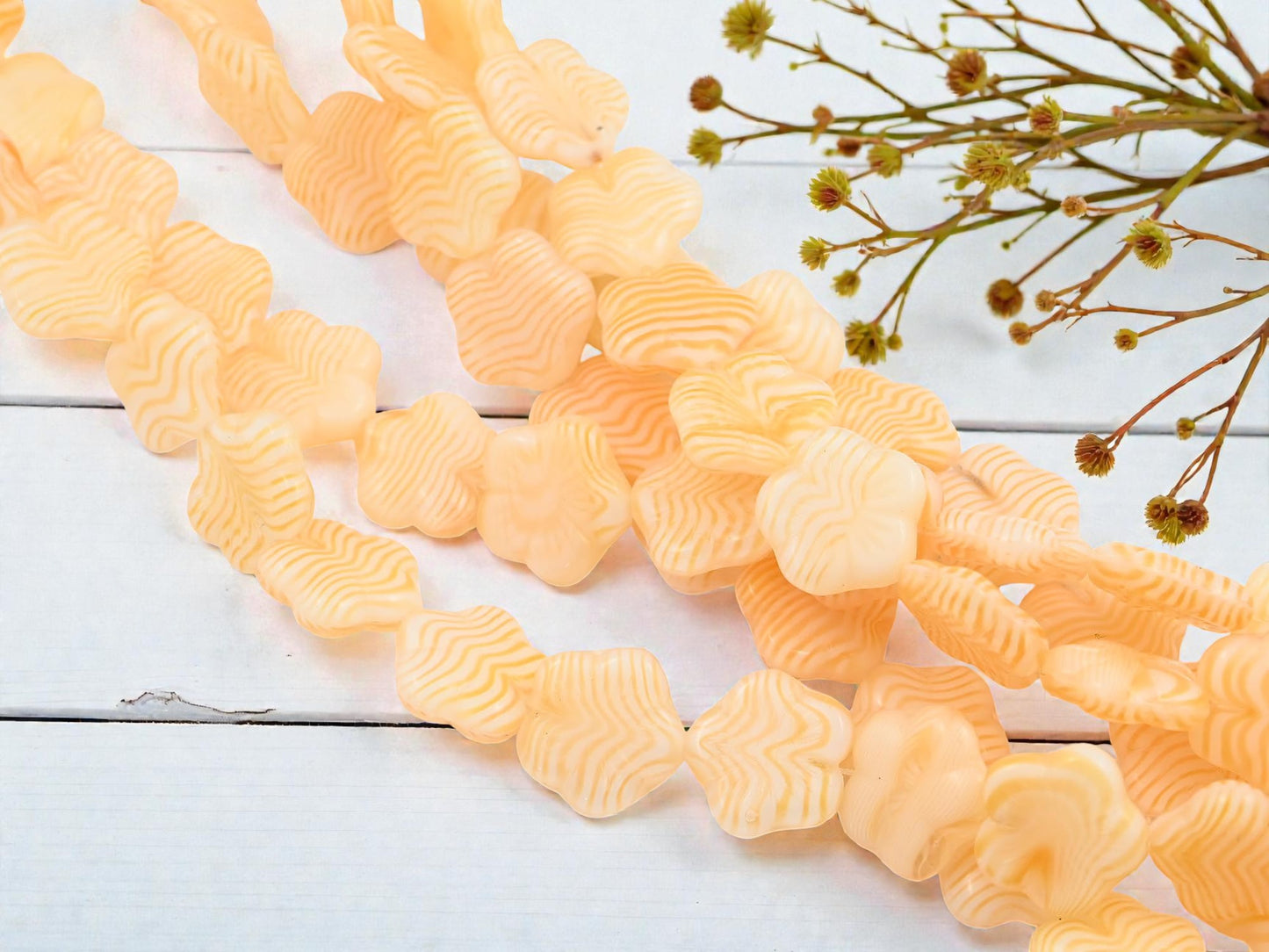 *14* 14mm Orange + White Striped Flat Flower Beads