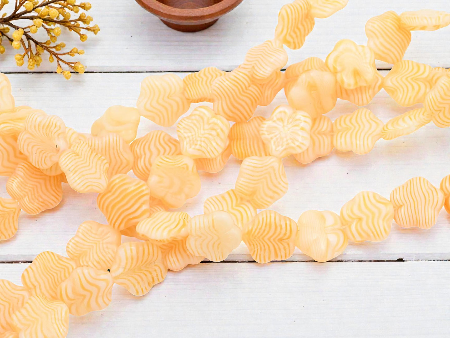 *14* 14mm Orange + White Striped Flat Flower Beads