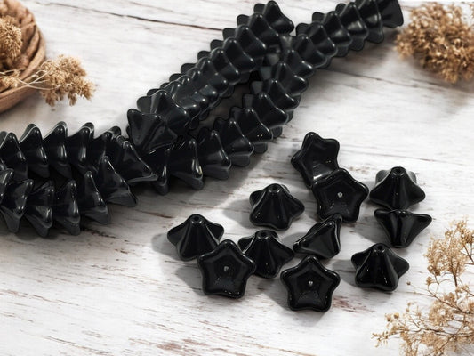 *25* 13x8mm Jet Black Trumpet Bell Flower Beads