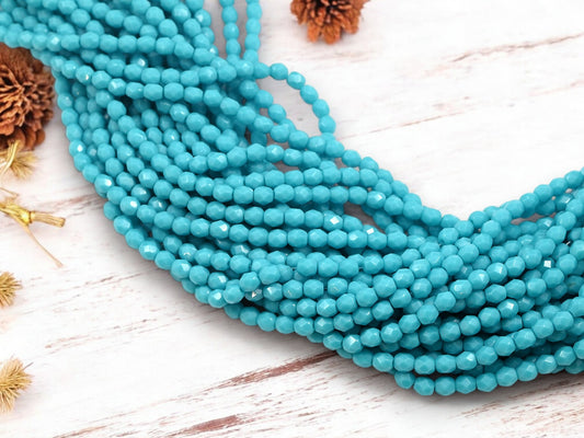 *50* 4mm Opaque Blue Turquoise Fire Polished Round Beads