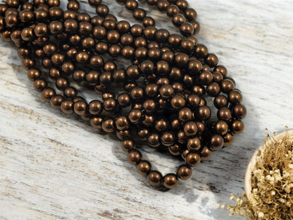 *50* 6mm Dark Bronze Round Druk Beads