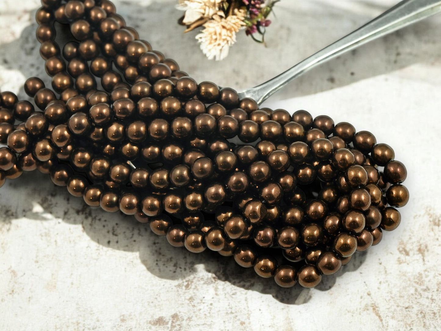 *50* 6mm Dark Bronze Round Druk Beads