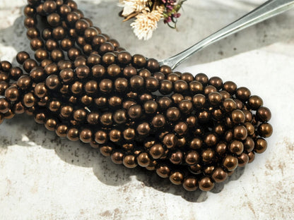 *50* 6mm Dark Bronze Round Druk Beads