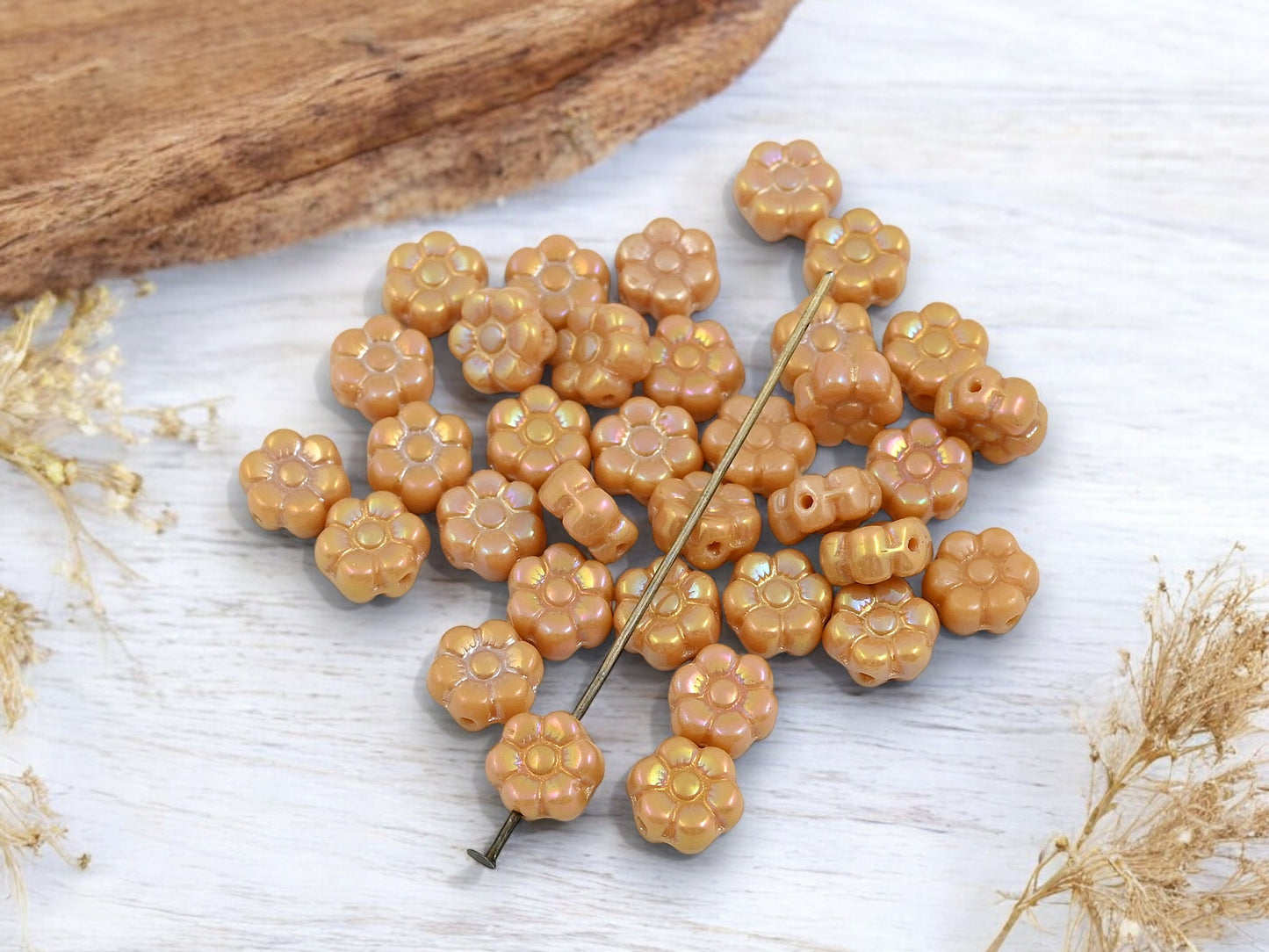 *50* 8x4mm Opaque Beige Luster Flower Coin Beads