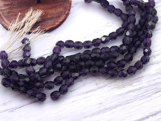 *25* 6mm Translucent Tanzanite Fire Polished Round Beads