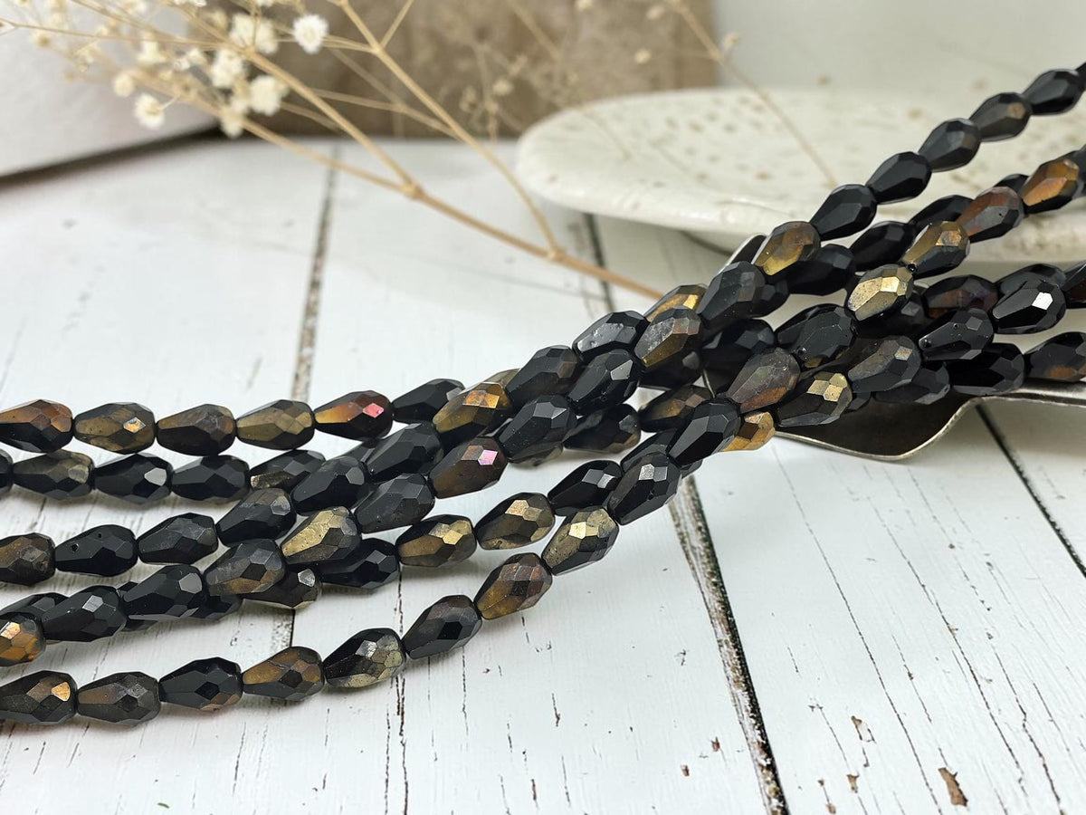 *21* 10x6mm Bronzed Jet Black Fire Polished Tear Drop Beads
