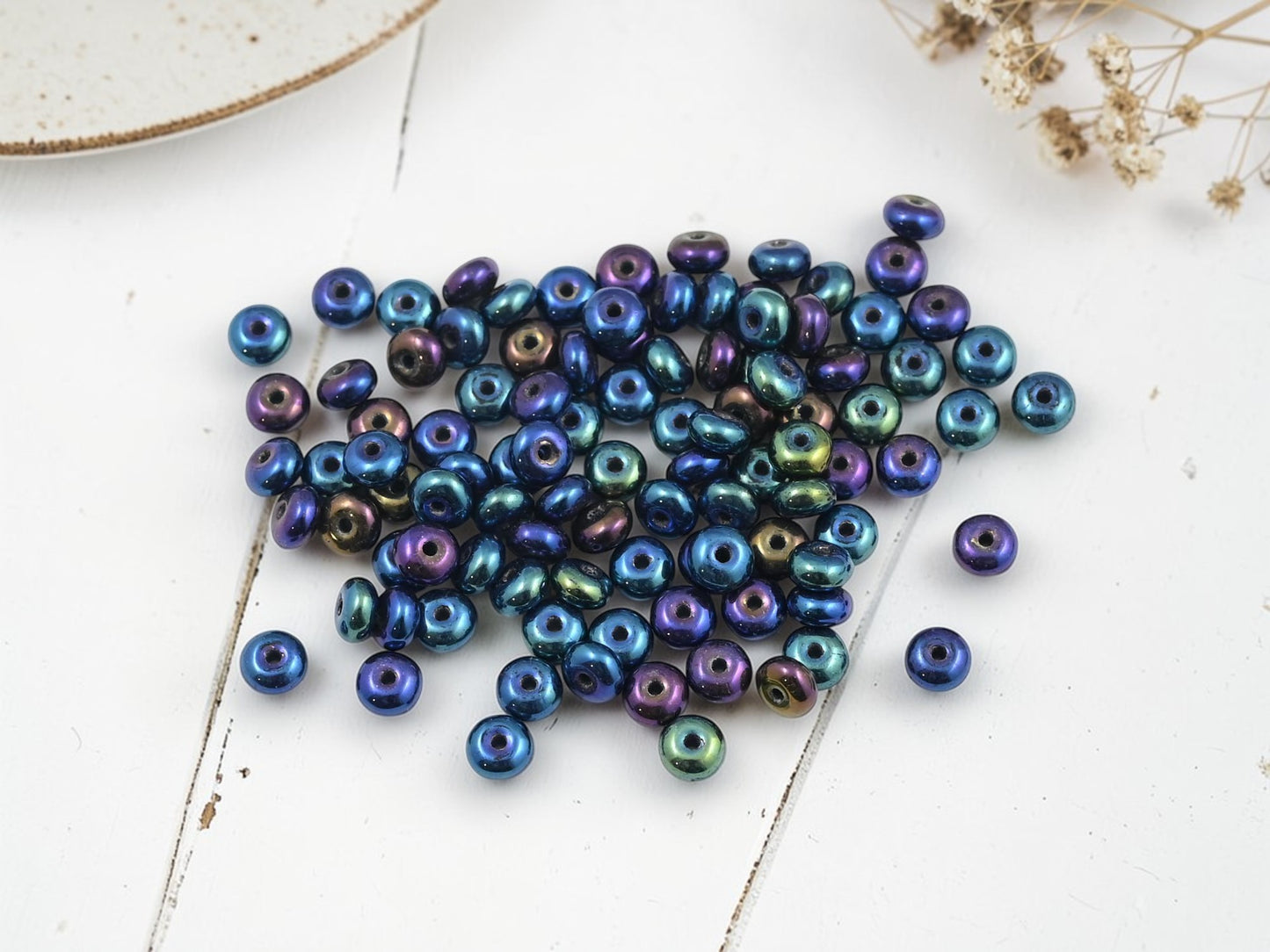 *100* 4x2mm Metallic Blue Iris Smooth Rondelle Beads