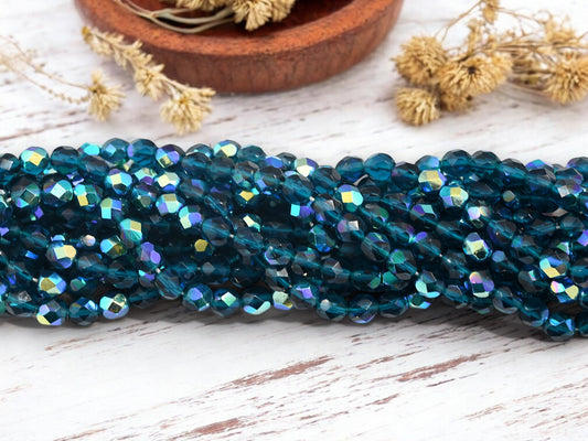 *25* 6mm Capri Blue Vitrail Fire Polished Round Beads