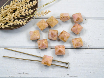 *12* 8mm Rose Gold Picasso 2 Hole Pyramid Stud Beads