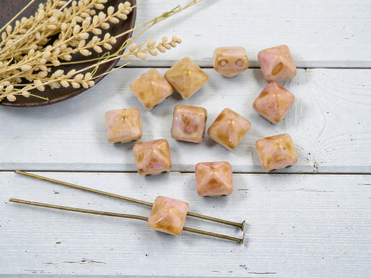 *12* 8mm Rose Gold Picasso 2 Hole Pyramid Stud Beads