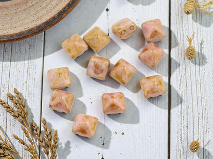 *12* 8mm Rose Gold Picasso 2 Hole Pyramid Stud Beads