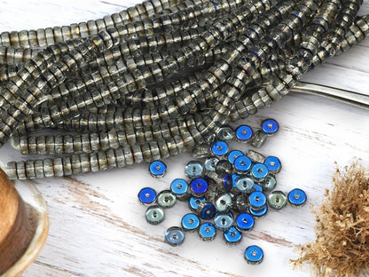 *50* 6mm Crystal Bronze Azure Fire Polished Heishi Beads