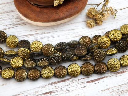 *14* 13mm California Bronze Paisley Button Beads