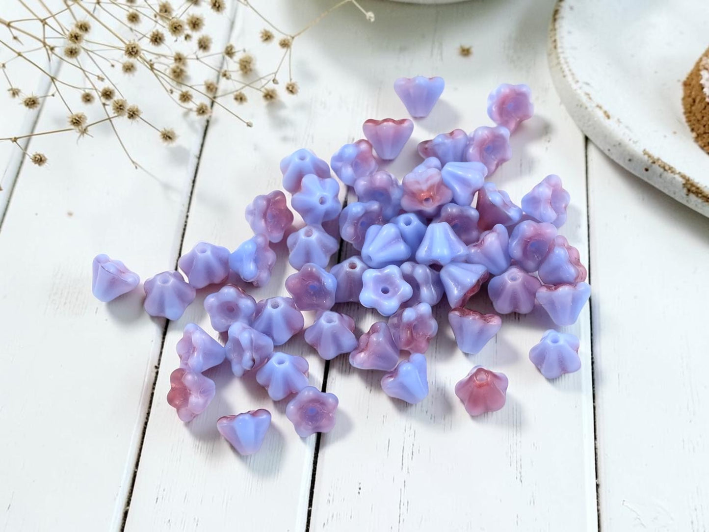 *50* 5x6mm Blue Raspberry Bell Flower Beads