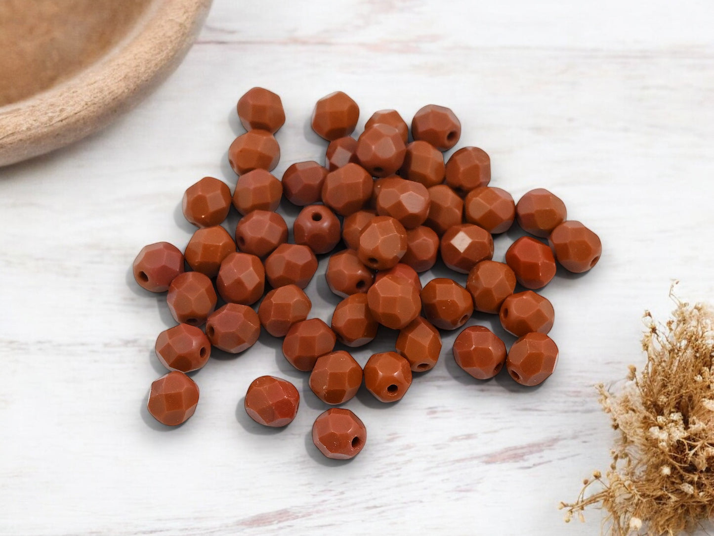 *50* 6mm Opaque Burnt Umber Fire Polished Round Beads