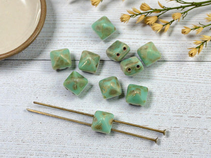 *10* 8mm Turquoise Bronze Picasso 2 Hole Pyramid Stud Beads