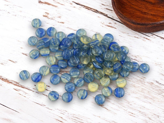 *50* 6x2mm Striped Blue Crystal Smooth Rondelle Beads
