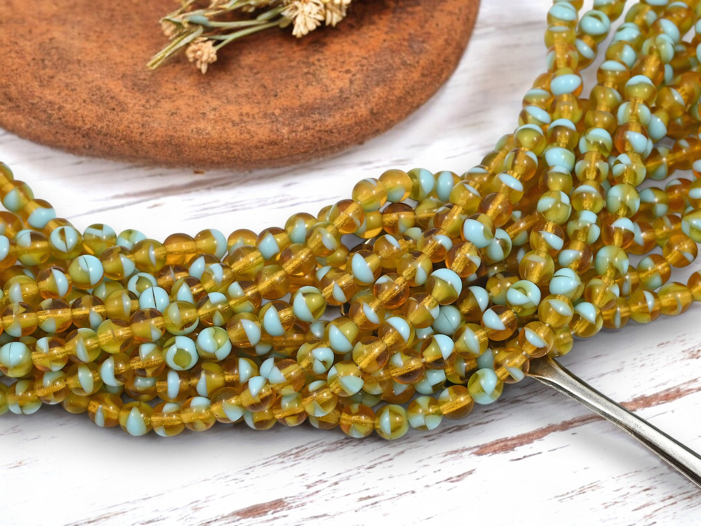 *50* 6mm Turquoise Amber Round Druk Beads