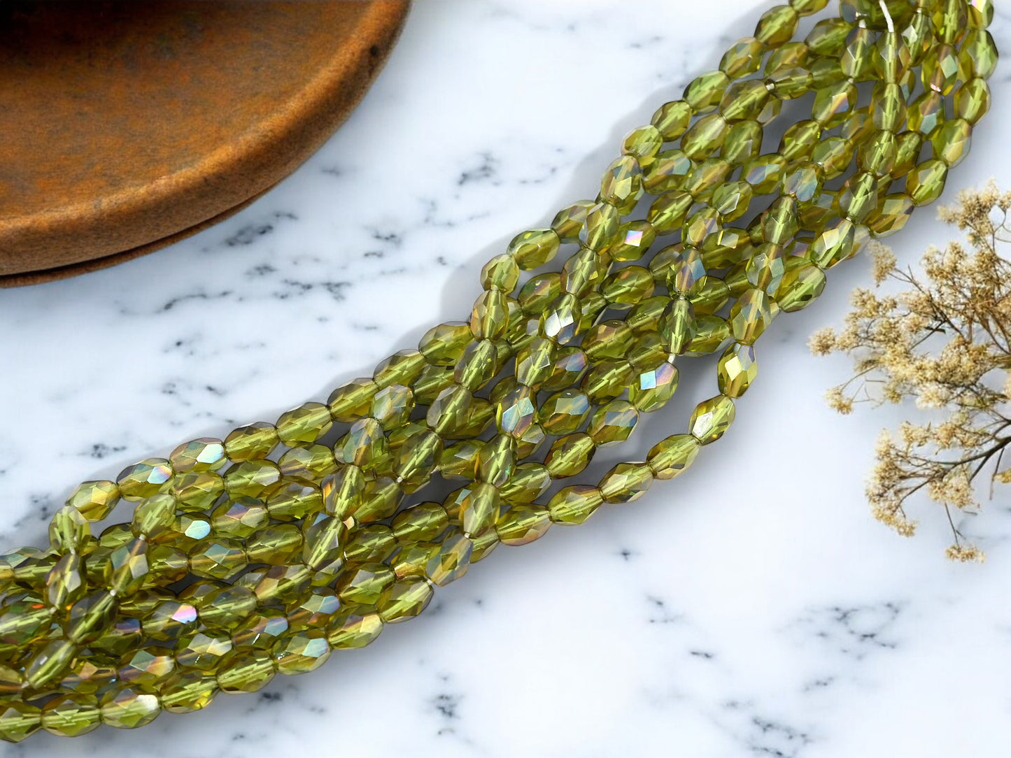 *50* 5x7mm Olive Celsian Fire Polished Oval Beads